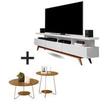 Conjunto Sala De Estar Mesa de Centro e Canto Freijo + Rack Vivare Wood 1.8 Branco