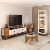 Conjunto Sala de Estar Mesa de Centro Levitá e Cristaleira Mirage e Rack Vivaldi 2m Conjunto Sala de Estar Mesa de Centro Levitá e Cristaleira Mirage e Rack Vivaldi 2m