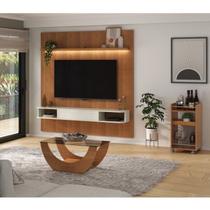 Conjunto Sala de Estar Painel para Tv até 75 Pol Atenas com Mesa de Centro Onda e Carrinho Bar Brito Conjunto Sala de Estar Painel para Tv até 75 Pol Atenas com Mesa de Centro Onda e Carrinho Bar Brito