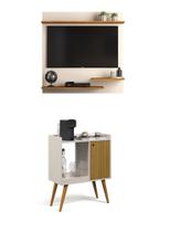 Conjunto Sala de Estar Painel TV 32" e Aparador Retrô Pés Palito Linus - Off White/Freijo Conjunto Sala de Estar Painel TV 32" e Aparador Retrô Pés Palito Linus - Off White/Freijo