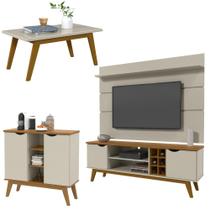 Conjunto Sala de Estar Prism Patrimar Rack com Painel 1.8 + Buffet + Mesa de Centro Off White com Cumarú - Patrimar Móveis