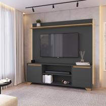 Conjunto Sala de Estar Rack 2 Portas com Painel para Tv até 42 Polegadas 181cmx135cm Benevello Cinza Grafite/Siena