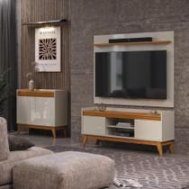 Conjunto Sala de Estar Rack com Painel para Tv até 50 Polegada e Buffet Ripado 2 Portas - ViaNossa