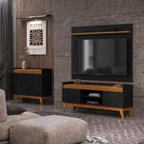 Conjunto Sala de Estar Rack com Painel para Tv até 50 Polegada e Buffet Ripado 2 Portas - ViaNossa