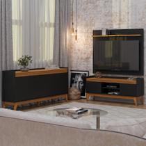 Conjunto Sala de Estar Rack com Painel para Tv até 50 Polegada e Buffet Ripado 4 Portas - ViaNossa