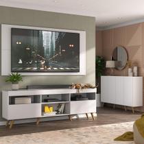 Conjunto Sala de Estar Rack + Painel TV 65" e Aparador Retrô Sofia Multimóveis Branco/Natural Conjunto Sala de Estar Rack + Painel TV 65" e Aparador Retrô Sofia Multimóveis Branco/Natural