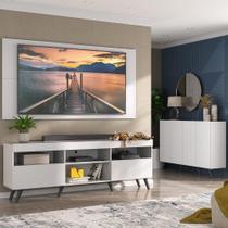 Conjunto Sala de Estar Rack + Painel TV 65" e Aparador Retrô Sofia Multimóveis Branco/Preto