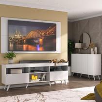 Conjunto Sala de Estar Rack + Painel TV 65" e Aparador Retrô Sofia Multimóveis Branco Conjunto Sala de Estar Rack + Painel TV 65" e Aparador Retrô Sofia Multimóveis Branco