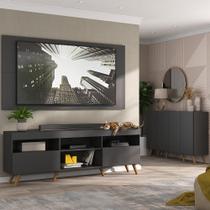 Conjunto Sala de Estar Rack + Painel TV 65" e Aparador Retrô Sofia Multimóveis Preto/Natural Conjunto Sala de Estar Rack + Painel TV 65" e Aparador Retrô Sofia Multimóveis Preto/Natural
