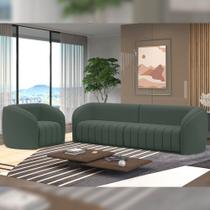 Conjunto Sala de Estar Sofá 252cm 3 Lugares e Poltrona Adam Veludo Cinza G45 - Gran Belo Conjunto Sala de Estar Sofá 252cm 3 Lugares e Poltrona Adam Veludo Cinza G45 - Gran Belo