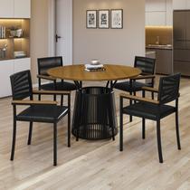 Conjunto Sala de Jantar 04 Cadeiras Barcelona com Braço Mesa Redonda 120cm Tampo Mdf Roma Preto