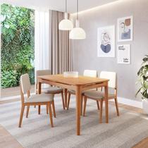 Conjunto Sala de Jantar 1 Mesa 130cm 4 Cadeiras Estofadas Miriti CabeCasa MadeiraOriginals