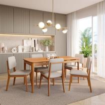 Conjunto Sala de Jantar 1 Mesa 160cm 6 Cadeiras Estofadas Miriti CabeCasa MadeiraOriginals