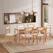 Conjunto Sala de Jantar 1 Mesa 160cm Tampo Laminado com Vidro e 6 Cadeiras Encosto Tela Florença Beg Conjunto Sala de Jantar 1 Mesa 160cm Tampo Laminado com Vidro e 6 Cadeiras Encosto Tela Florença Beg