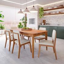 Conjunto Sala de Jantar 1 Mesa 180cm 6 Cadeiras Estofadas Miriti CabeCasa MadeiraOriginals Marrom/Caramelo/Creme