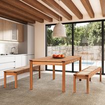 Conjunto Sala de Jantar 1 Mesa 2 Bancos 180cm Bege/Jatobá/Areia