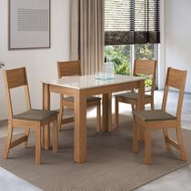 Conjunto Sala de Jantar 1 Mesa 4 Cadeiras Versalhes Amarelo/Freijó/Off-White/Cacau Conjunto Sala de Jantar 1 Mesa 4 Cadeiras Versalhes Amarelo/Freijó/Off-White/Cacau