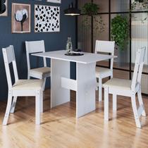 Conjunto Sala de Jantar 1 Mesa 4 Cadeiras Viena Branco/Linho