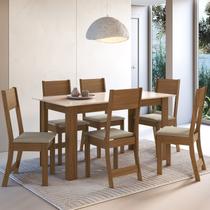 Conjunto Sala de Jantar 1 Mesa 6 Cadeiras Versalhes Amarelo/Freijó/Off-White/Bege Conjunto Sala de Jantar 1 Mesa 6 Cadeiras Versalhes Amarelo/Freijó/Off-White/Bege