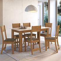 Conjunto Sala de Jantar 1 Mesa 6 Cadeiras Versalhes Amarelo/Freijó/Off-White/Cacau Conjunto Sala de Jantar 1 Mesa 6 Cadeiras Versalhes Amarelo/Freijó/Off-White/Cacau