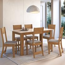Conjunto Sala de Jantar 1 Mesa 6 Cadeiras Versalhes Amarelo/Freijó/Off-White Conjunto Sala de Jantar 1 Mesa 6 Cadeiras Versalhes Amarelo/Freijó/Off-White