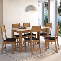 Conjunto Sala de Jantar 1 Mesa 6 Cadeiras Versalhes Amarelo/Freijó/Off-White/Preto Conjunto Sala de Jantar 1 Mesa 6 Cadeiras Versalhes Amarelo/Freijó/Off-White/Preto