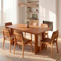 Conjunto Sala de Jantar 1 Mesa Retangular Tali 180cm 6 Cadeiras Miriti CabeCasa MadeiraOriginals