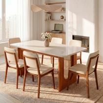 Conjunto Sala de Jantar 1 Mesa Retangular Tali 180cm 6 Cadeiras Miriti CabeCasa MadeiraOriginals