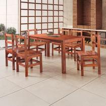 Conjunto Sala de Jantar 1 Mesa Tampo Madeira Maciça Quadrado 6 Cadeiras