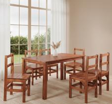Conjunto Sala de Jantar 1 Mesa Tampo Madeira Maciça Quadrado 6 Cadeiras Conjunto Sala de Jantar 1 Mesa Tampo Madeira Maciça Quadrado 6 Cadeiras