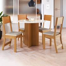 Conjunto Sala de Jantar 1 Mesa Tampo MDF Redondo 4 Cadeiras Malta