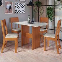Conjunto Sala de Jantar 1 Mesa Tampo MDF Retangular 4 Cadeiras Viena Amarelo/Freijó/Off/Linho