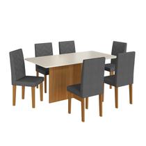 Conjunto Sala de Jantar 1 Mesa Tampo MDF Retangular com 6 Cadeiras Monaco