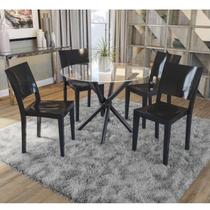 Conjunto Sala de Jantar 1 Mesa Tampo Vidro Redondo 4 Cadeiras Hydra Plus