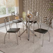 Conjunto Sala de Jantar 1 Mesa Tampo Vidro Redondo 4 Cadeiras Portugal Conjunto Sala de Jantar 1 Mesa Tampo Vidro Redondo 4 Cadeiras Portugal