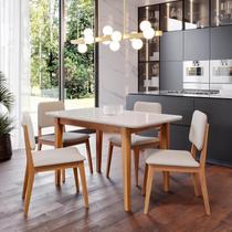 Conjunto Sala de Jantar 1 Mesa Tangará 130cm 4 Cadeiras Estofadas Miriti CabeCasa MadeiraOriginals