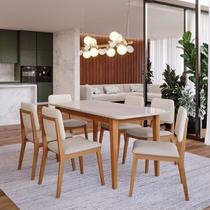 Conjunto Sala de Jantar 1 Mesa Tangará 160cm 6 Cadeiras Estofadas Miriti CabeCasa MadeiraOriginals