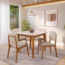 Conjunto Sala de Jantar 1 Mesa Tangará 95cm 4 Cadeiras Estofadas Miriti CabeCasa MadeiraOriginals Bege/Off White/Creme