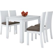Conjunto Sala de Jantar 1,20 e 4 cadeiras Athenas Tecido Suede Bege Branco Móveis Lopas