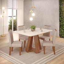 Conjunto Sala de Jantar 120x90 cm 4 Cadeiras Tampo de Vidro DJ Móveis Kiara Freijó Ayla Creme