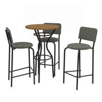 Conjunto Sala de Jantar 3 Banquetas Alta Mesa Tampo de Madeira Kappesberg Crome Preto/Linho Chumbo