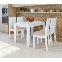 Conjunto Sala de Jantar 4 Cadeiras Athenas 120 Lopas Branco/Linho Rinzai Bege