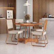 Conjunto Sala de Jantar 4 Cadeiras Charlotte Carraro Nogal com Rose Conjunto Sala de Jantar 4 Cadeiras Charlotte Carraro Nogal com Rose