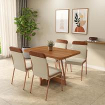 Conjunto Sala de Jantar 4 Cadeiras Malu Carraro Nogal Rosê