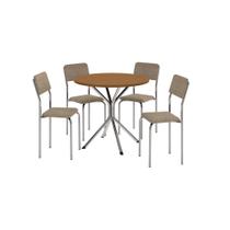 Conjunto Sala de Jantar 4 Cadeiras Mesa Tampo de Madeira Kappesberg Crome Cromado/Linho Fendi/Canela