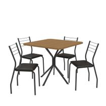 Conjunto Sala de Jantar 4 Cadeiras Mesa Tampo de Madeira Kappesberg Crome Preto Fosco/Canela