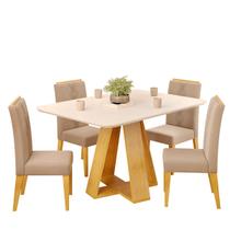 Conjunto Sala de Jantar 4 Cadeiras Tampo Chanfrado Retangular 120cm com Vidro Kiara Cedro Off White Yasmin Veludo Kraft - DJ Móveis