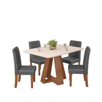 Conjunto Sala de Jantar 4 Cadeiras Tampo de Vidro 120x90 cm DJ Móveis Kiara Freijó Ayla Lunar