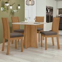 Conjunto Sala de Jantar 4 Cadeiras Tampo de Vidro Celebrare Athenas Marrom Amêndoa/Off White/Suede Animale Bege