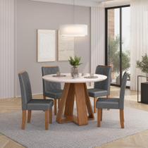 Conjunto Sala de Jantar 4 Cadeiras Tampo de Vidro DJ Moveis Kiara Freijó Ayla Lunar